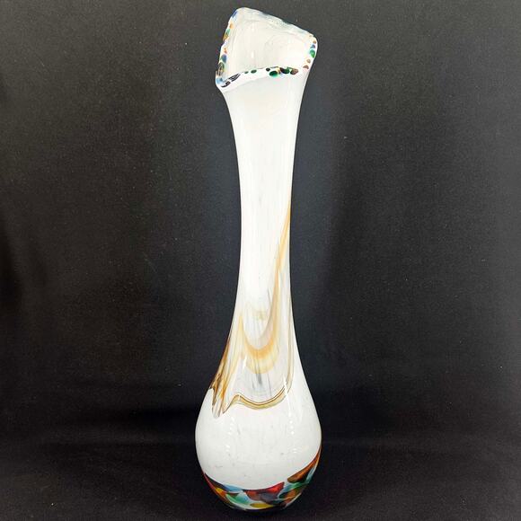 Hand blown studio art glass tall swirled swung glass style vase
